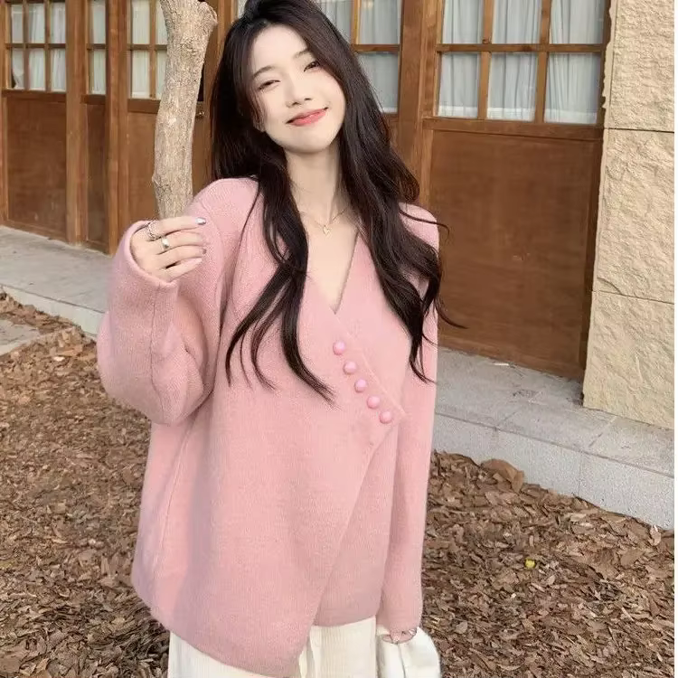 Cardigan femme pull hiver bouton rouge hauts en tricot