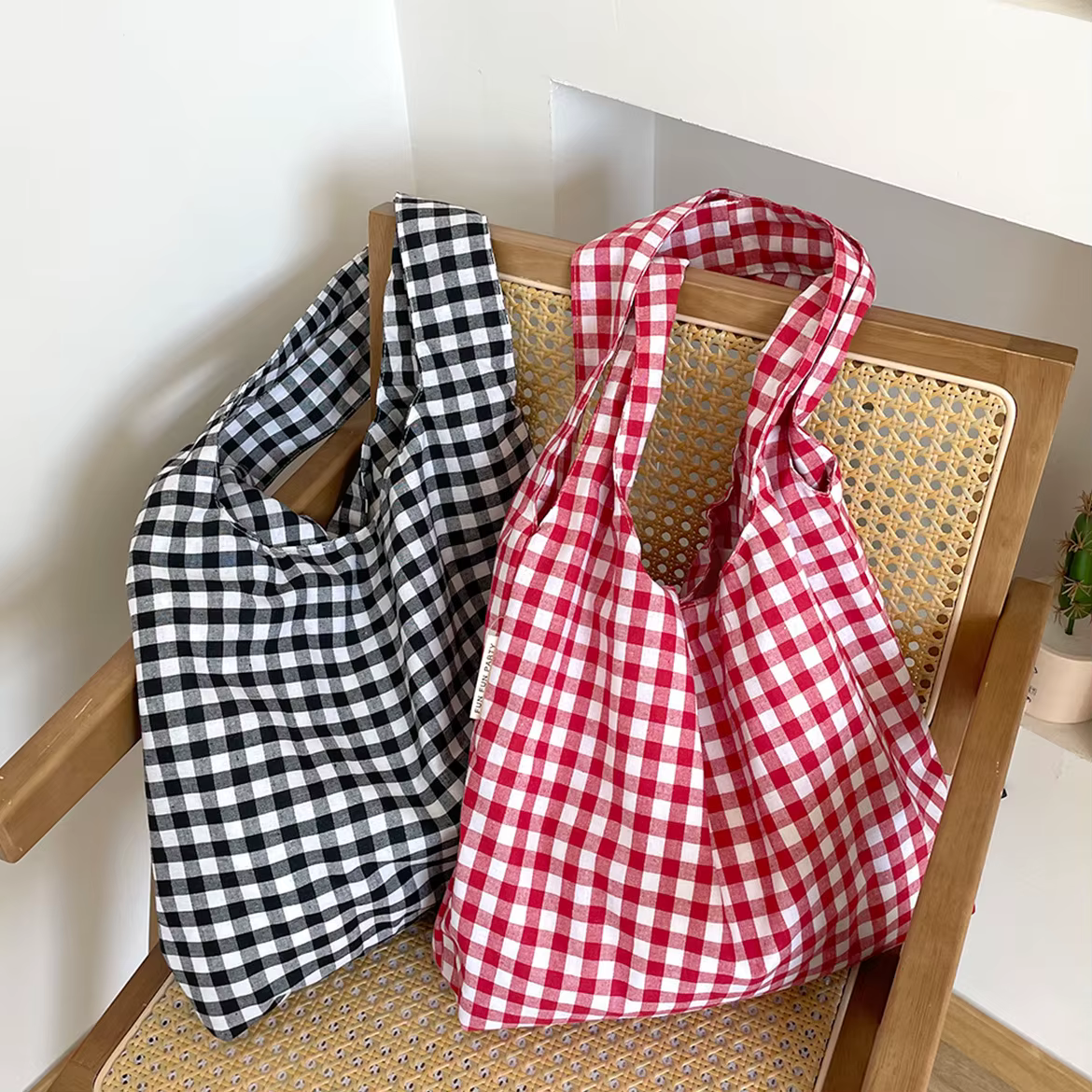 Sac à provisions réutilisable de grande capacité pour femmes, sacs à carreaux vintage, grill en coton, fourre-tout de livre d'écolières, sacs à main émaillés pour femmes