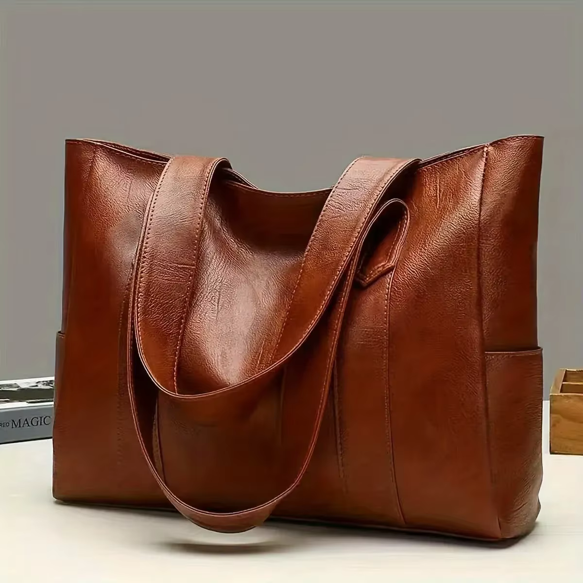 Sac à main vintage grande capacité pour femme, sac à bandoulière uni vintage, sac à main décontracté pour femme