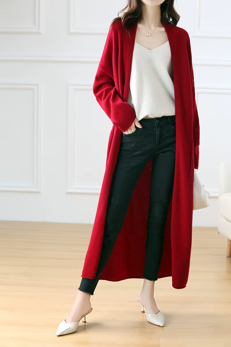 Cardigan à palangre en laine mérinos
