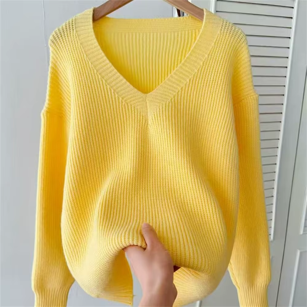 Pull en tricot à col en V pour femme