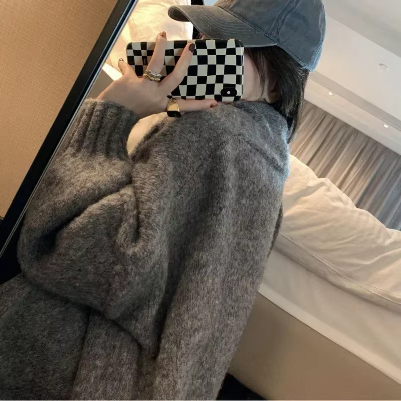 Pull femme Cardigan gris hauts en tricot