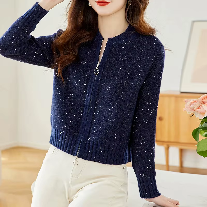 Pull court à fermeture éclair pour femme