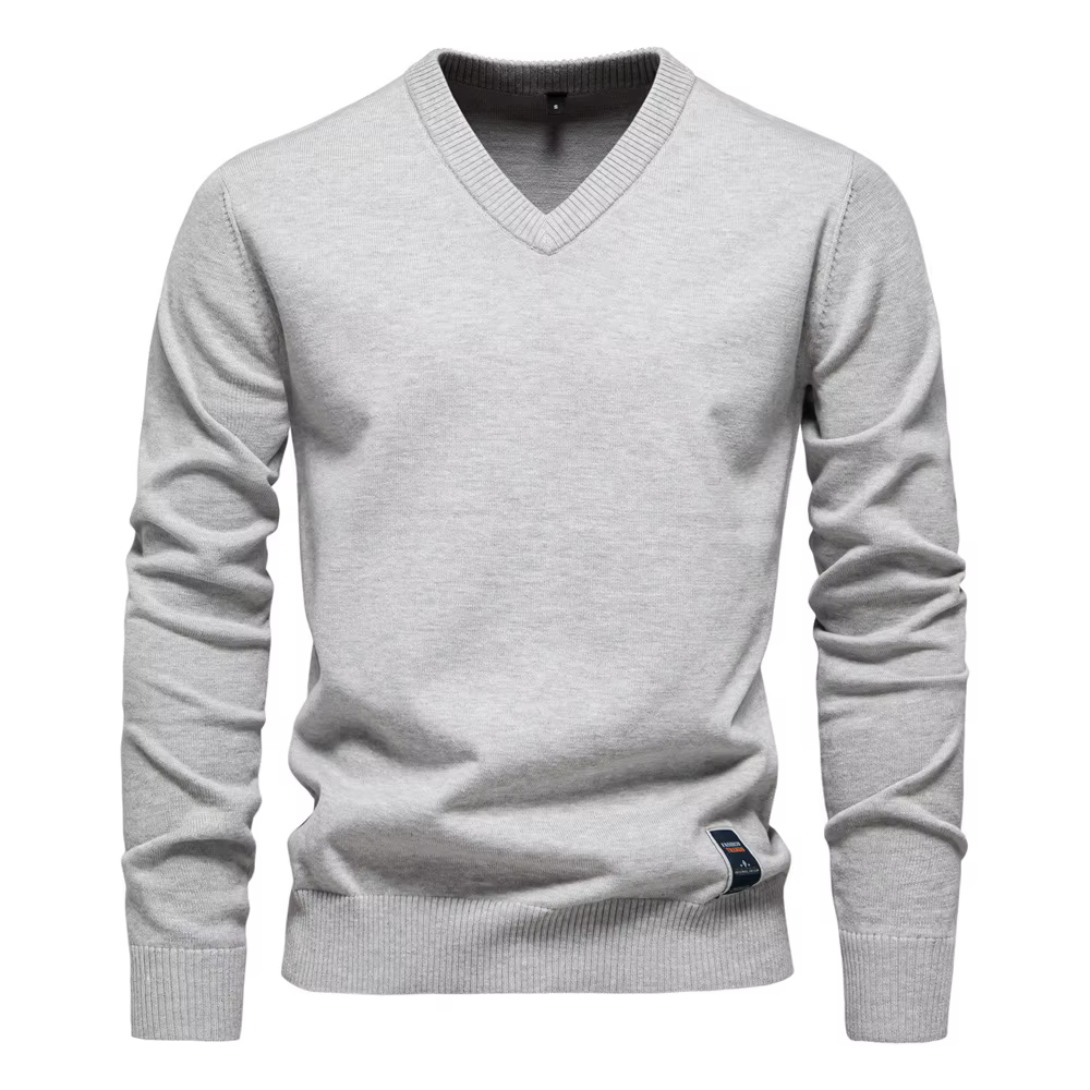 Pull en coton à manches longues pour hommes, pull à col en V, vêtements chauds, pull décontracté, document solide, mode, 2025 coton