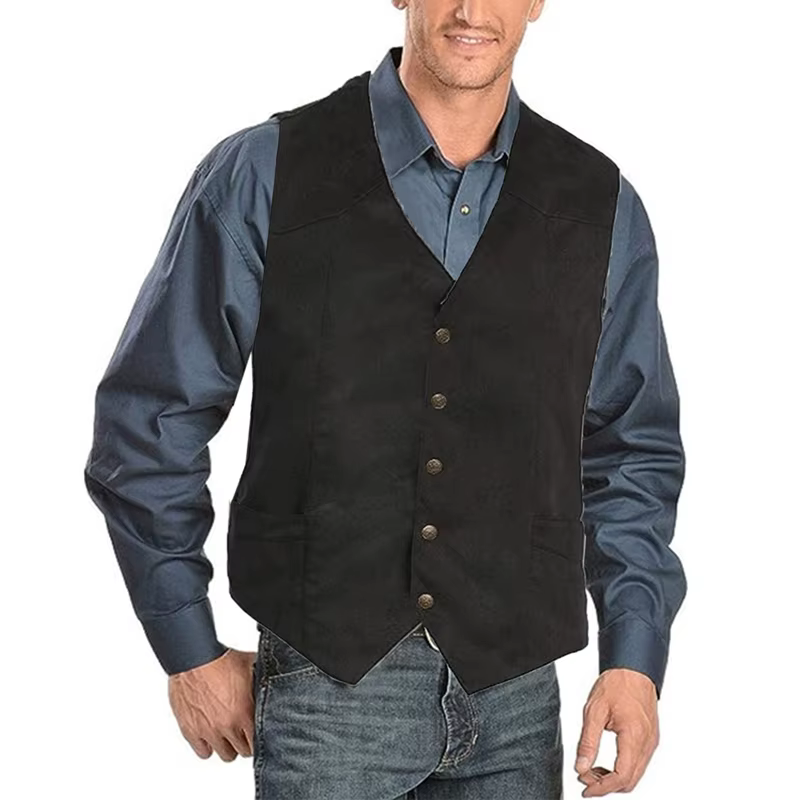 Veste Vintage sans manches à simple boutonnage pour hommes, gilet à ourlet incurvé, vêtements d'extérieur