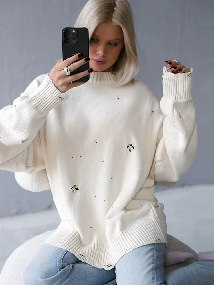 Pull tricoté en détresse pour femmes