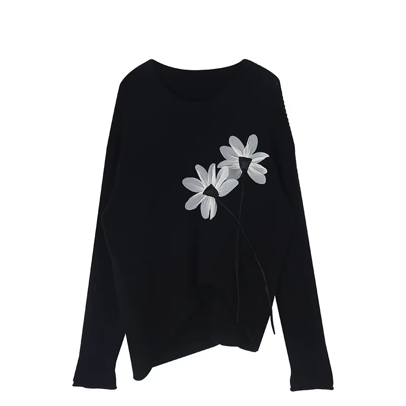 Pull rétro à fleurs tridimensionnelles pour femmes