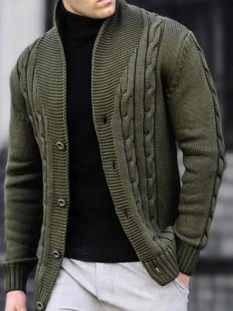 Cardigan boutonné décontracté à col en v pour homme, pull en tricot de couleur unie pour automne et hiver, manteau en tricot lavable en Machine