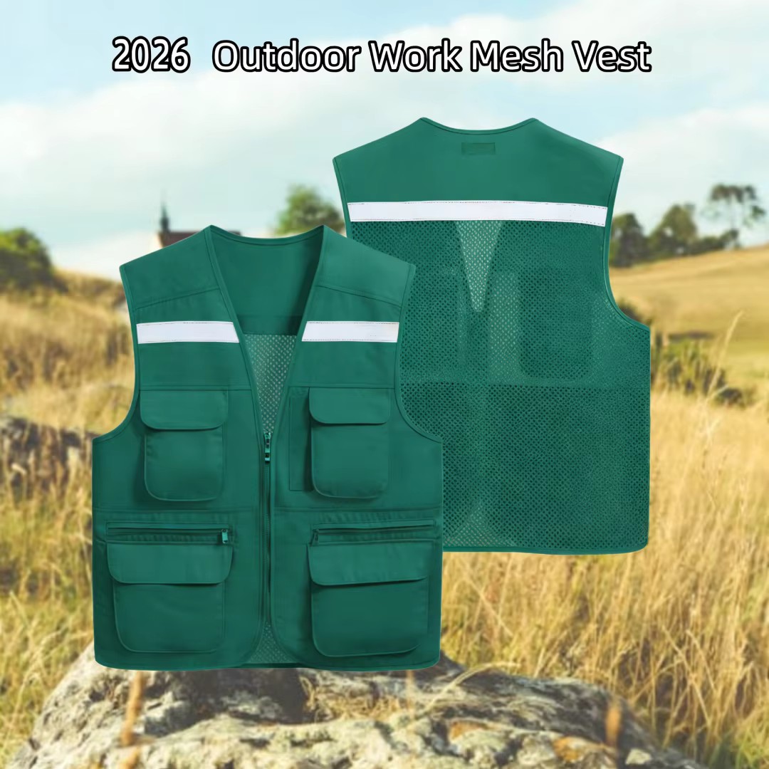 Logo personnalisable travail en plein air pêche voyage Photo gilet maille gilet multi-poches travail double couche respirant gilet publicitaire