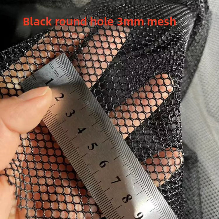 Tissu en maille hexagonale à trous ronds au mètre pour chaise, boîte, sac, haut-parleur, pêche, bricolage, vêtements, couture, filet respirant noir