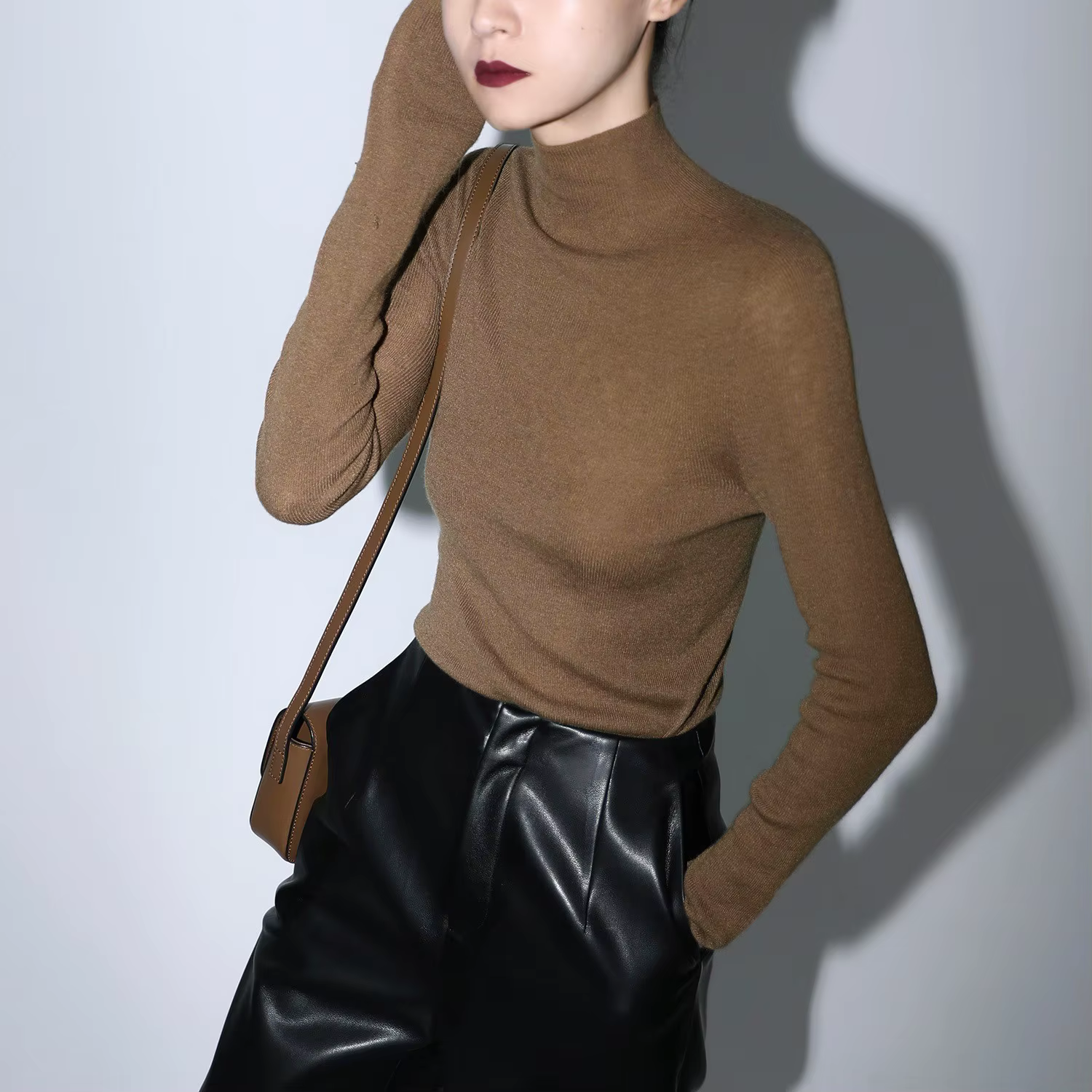 Mogas luxe cachemire soie sans couture une épaule tricoté pull femmes automne hiver couche de base à la mode affaires déplacements...