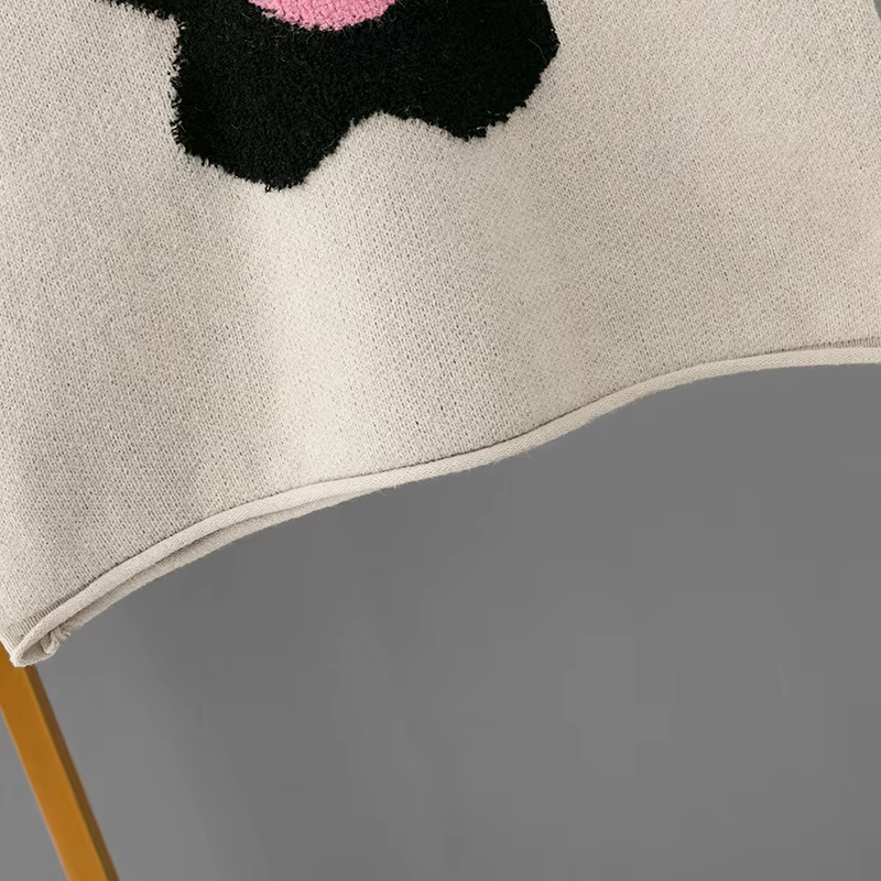 Pull tricoté à fleurs coréennes pour femmes