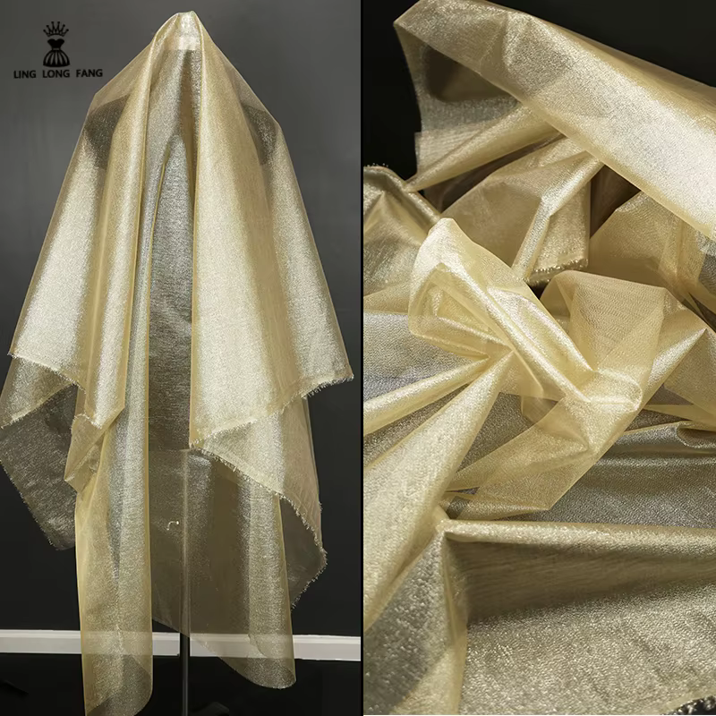 Tissu en maille rigide or et argent, décoration de Bouquet de scène, modélisation de robe Poncho, tissu de créateur