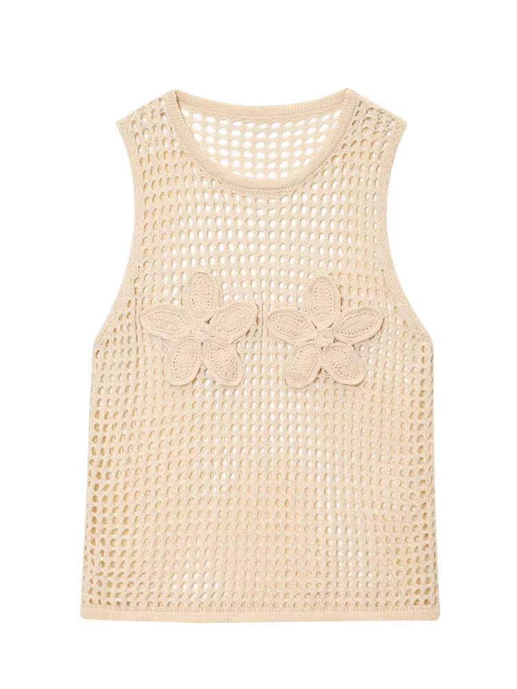 Gilet sans manches en Crochet ajouré pour femmes