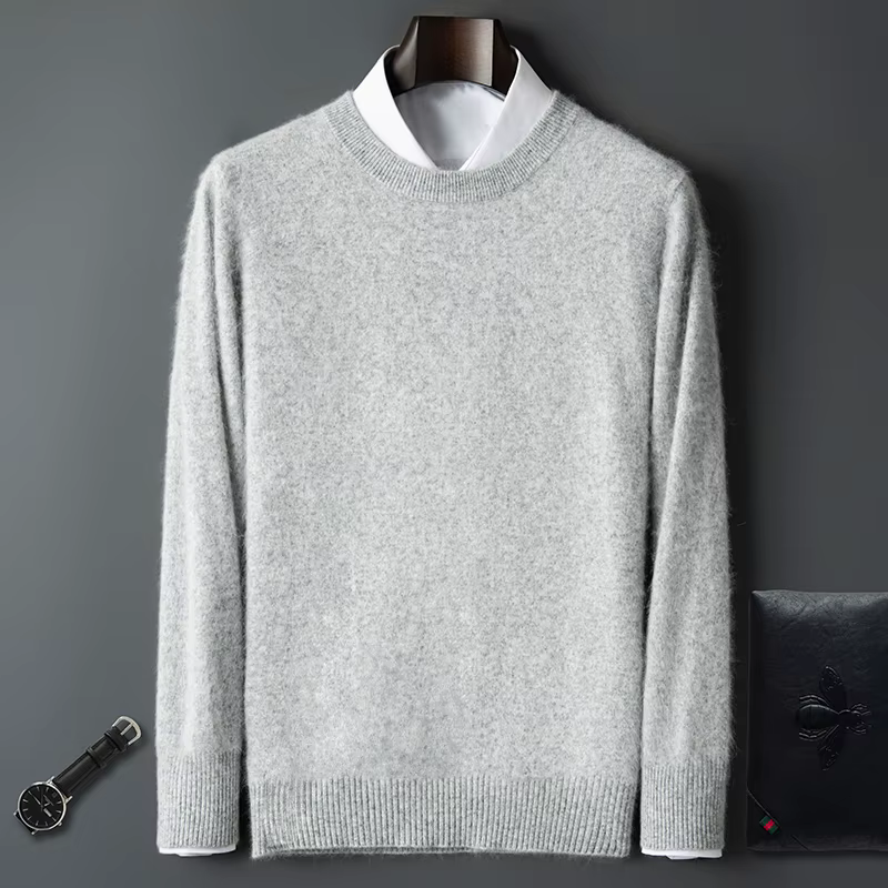 Pull à col rond en cachemire de vison pur pour homme, pull décontracté tricoté à manches longues, vêtements pour l'automne et l'hiver, 100%