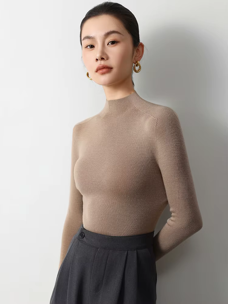 Pull basique pour femme en 100 % laine mérinos Yangzi