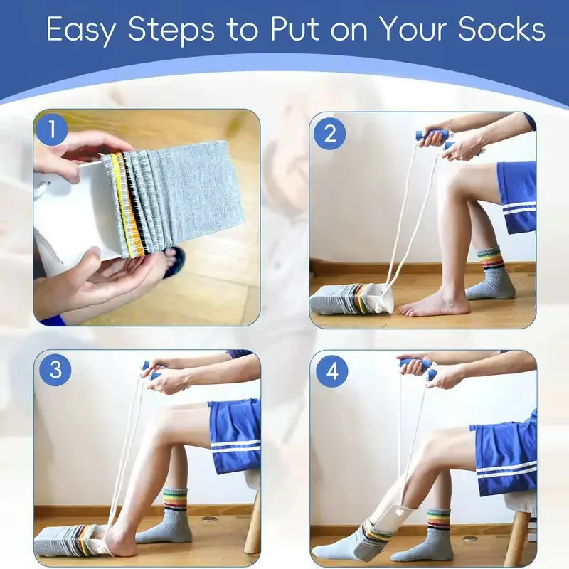 Pas de flexion aide à la chaussette facile à mettre et à enlever curseur de bas Donner dispositif d'aide à la traction outil d'aide à la chaussette port de chaussettes portables