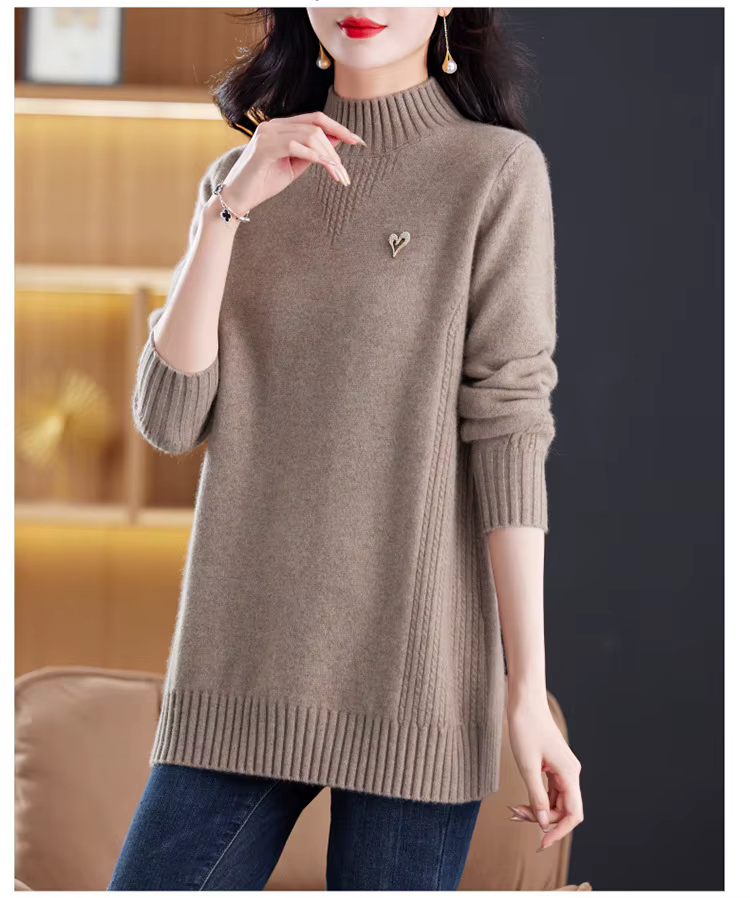 Pull femme nouveau élégant col roulé chaud Pollovers Blouse tricot dames
