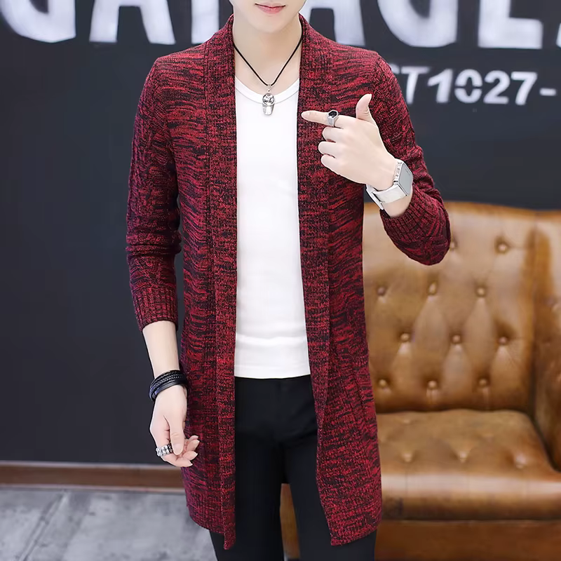 Cardigan X-Long pour Homme, Pull Solide, Manteau de Printemps et d'Automne