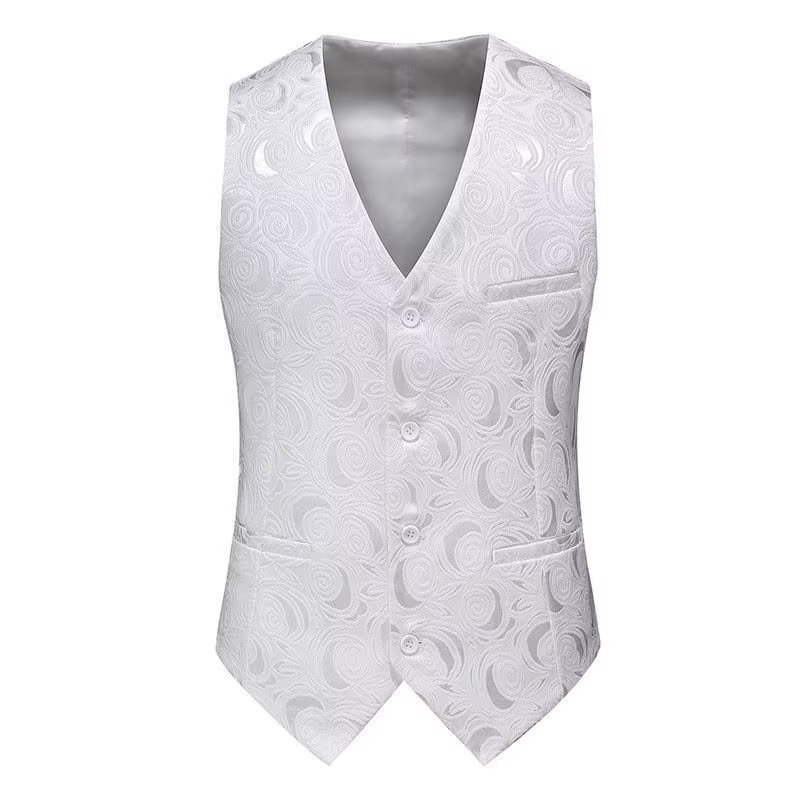 Gilet de costume brodé Jacquard pour hommes, robe Slim de printemps et d'été, couleur unie, gilet décontracté