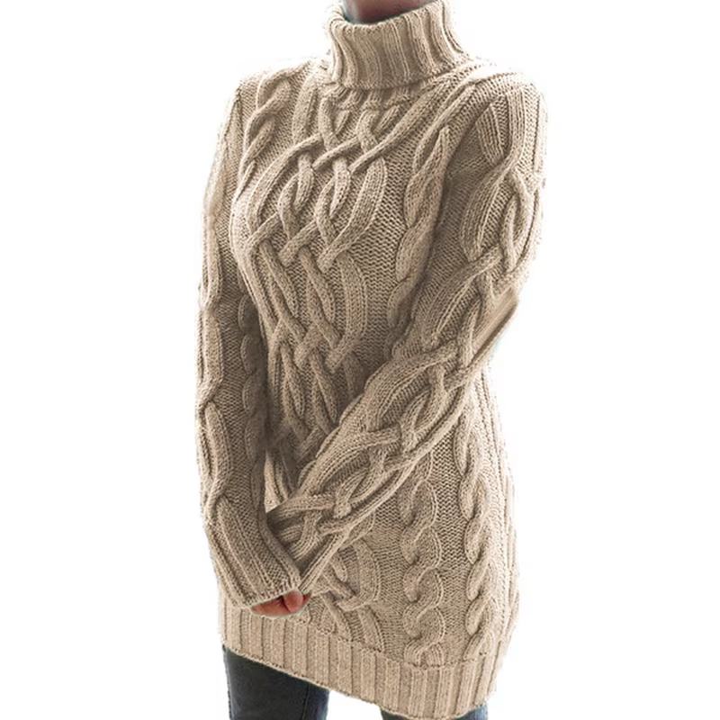 Automne hiver épaissir pull robes pour femmes col roulé à manches longues tricoté rétro chandails dames pulls