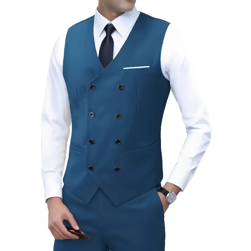 Veste sans manches croisée pour homme, style britannique, coupe ajustée, formelle, de haute qualité, plusieurs couleurs – Grande Vente