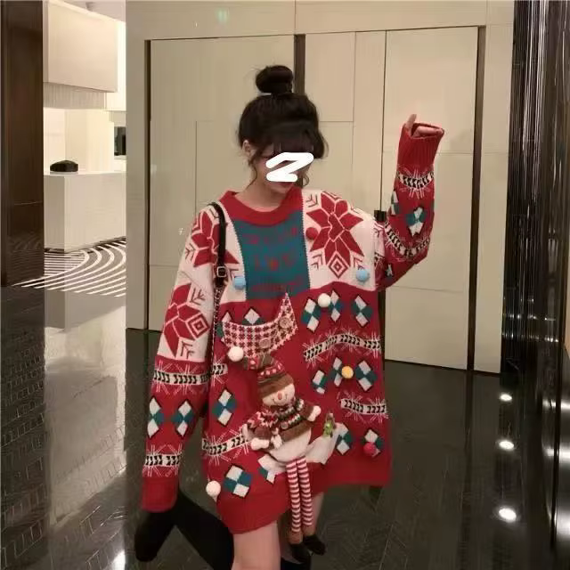 Pull de Noël pour femmes ample et épais rouge pour automne hiver 2025 confortable et élégant occassions spéciales