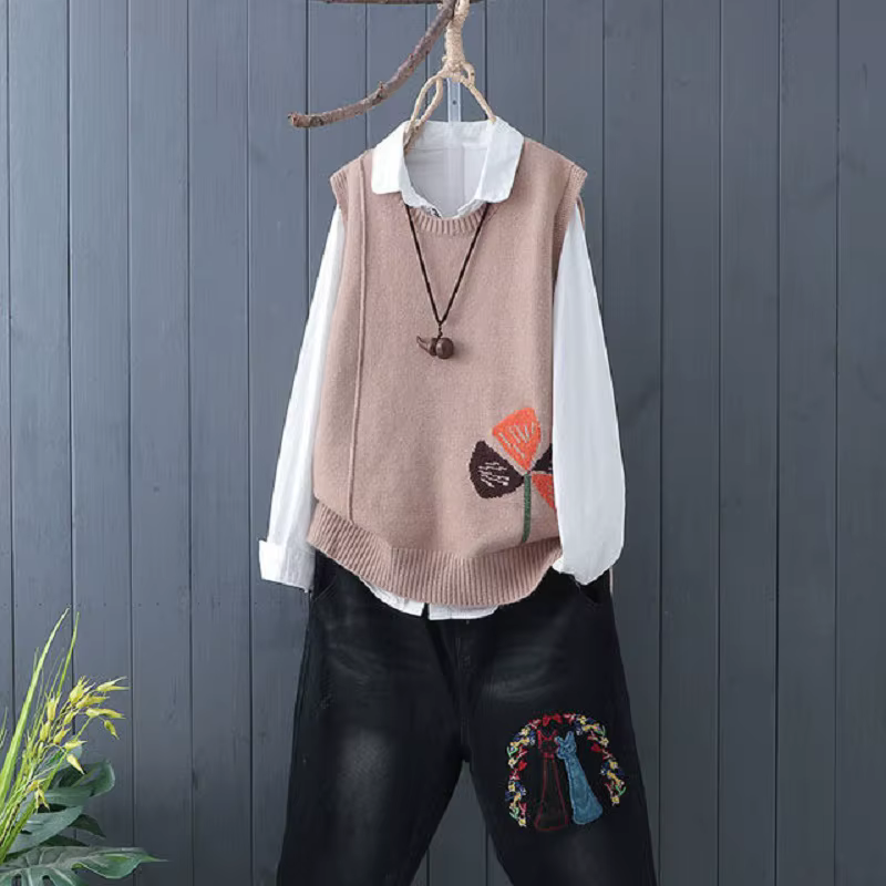 Pull en tricot à col rond pour femmes