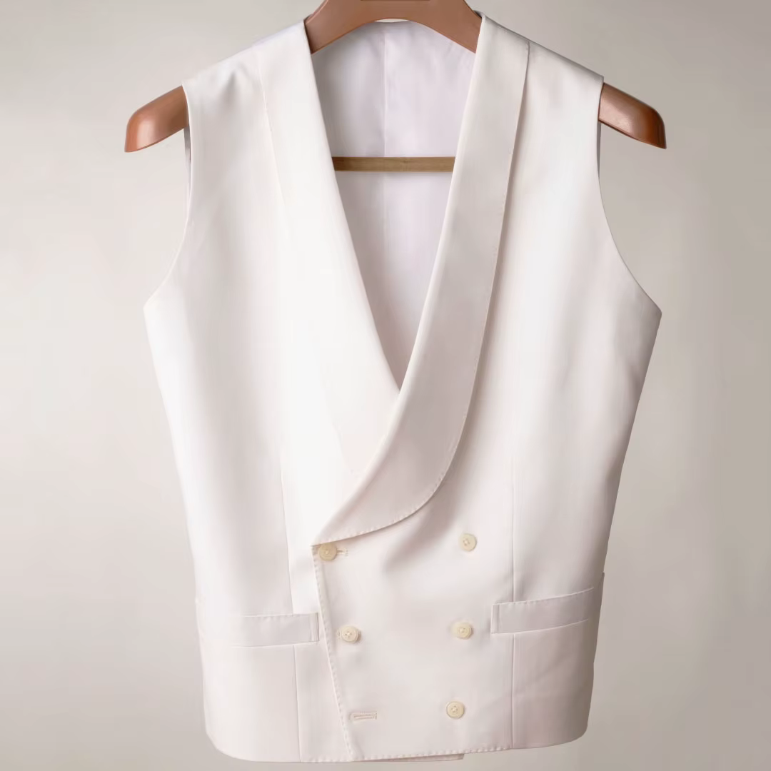 Gilet pour homme blanc à double boutonnage avec revers, idéal pour mariage, banquet, affaires, fête, bureau, travail, ou usage quotidien – Gilet de costume décontracté pour homme