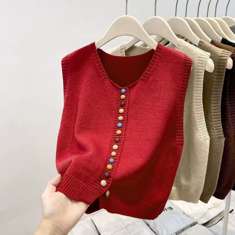 Gilet pull sans manches en tricot doux pour femme