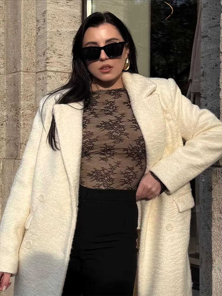 Manteaux longs pour femmes Teddy laine revers pardessus veste de luxe femme manches longues automne hiver manteau chaud Chic dame nouveaux vêtements d'extérieur