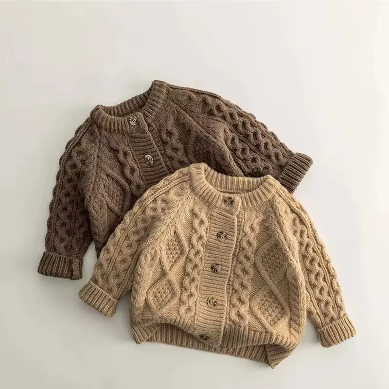 Cardigan tricoté pour enfants, pull de couleur unie, manteau pour bébé, collection printemps-automne