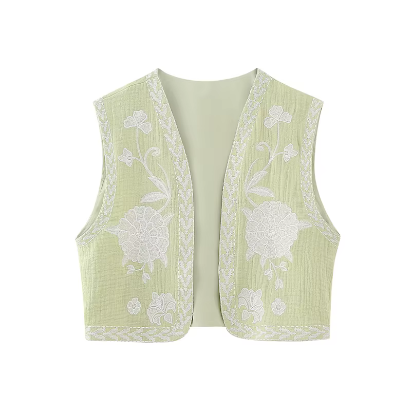 Maemukilabe femmes Vintage Floral brodé gilet ouvert dames Style National