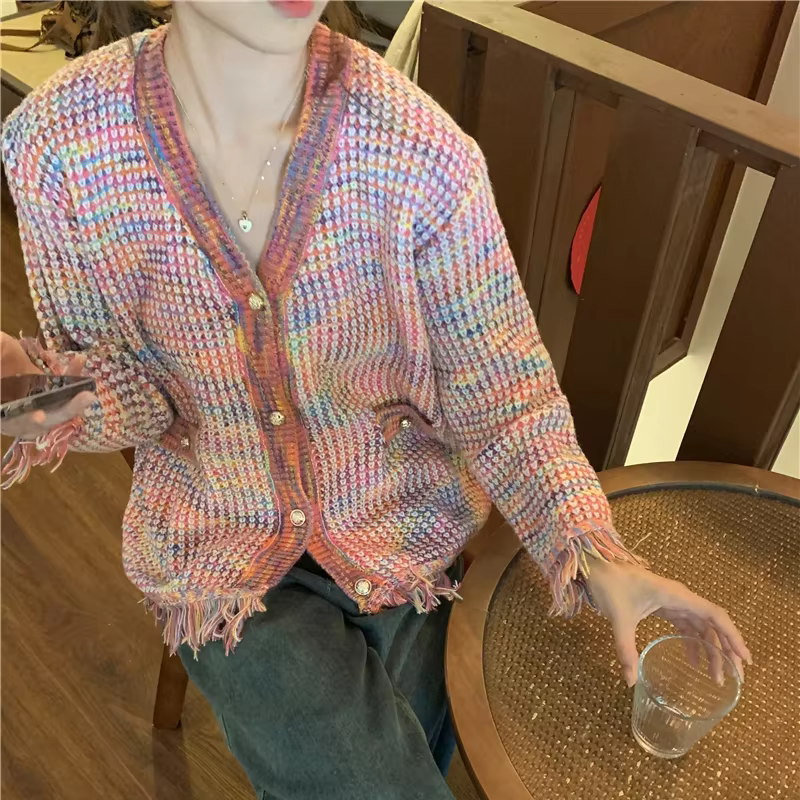 2025 arc-en-ciel pull femmes Cardigan Style doux automne/hiver