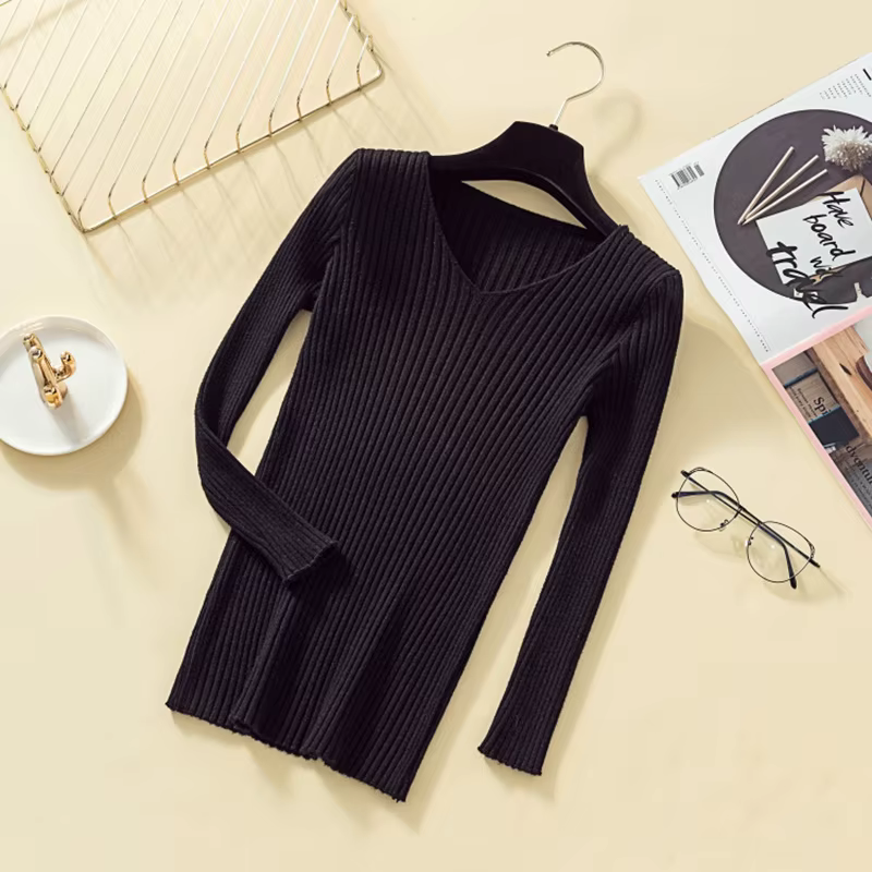 2026 col en v solide automne hiver pull femmes