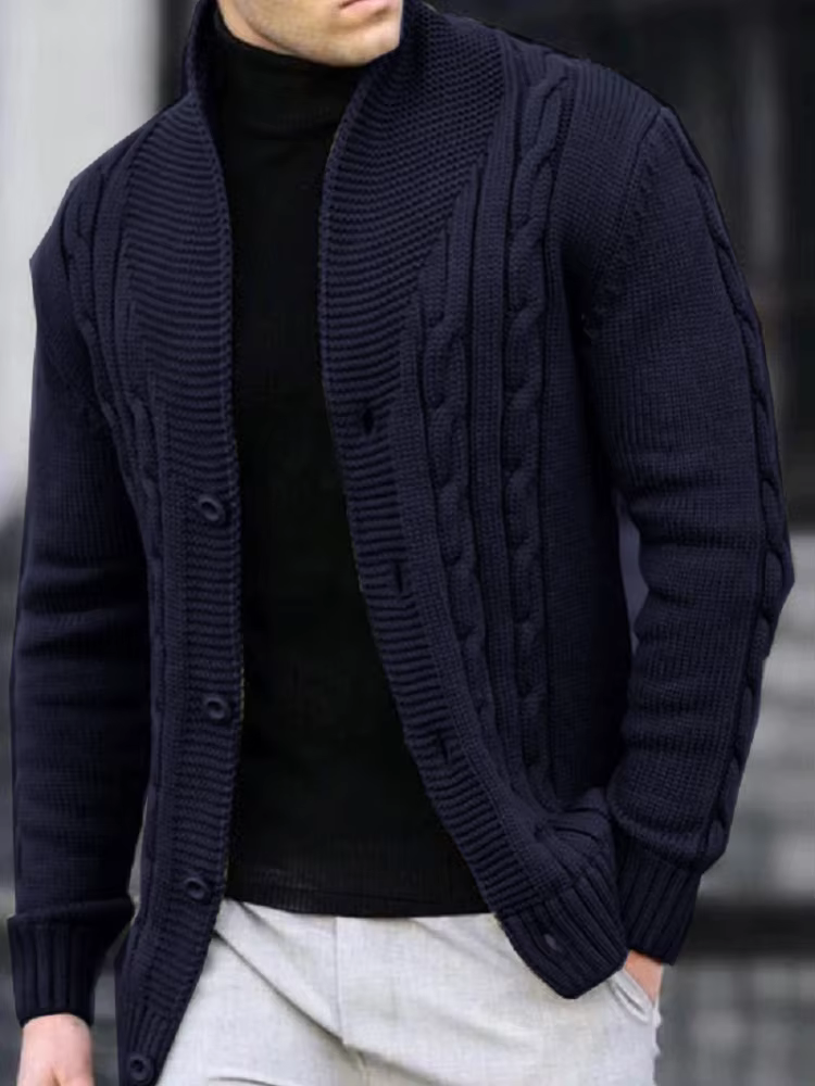 Cardigan boutonné décontracté à col en v pour homme, pull en tricot de couleur unie pour automne et hiver, manteau en tricot lavable en Machine