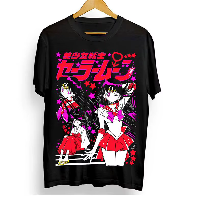 T-shirt Sailor Moon Anime Unisexe Rétro Vintage Coton Imprimé Graphique Oversize Manches Courtes Streetwear Hip Hop Décontracté Fitness Nouveau