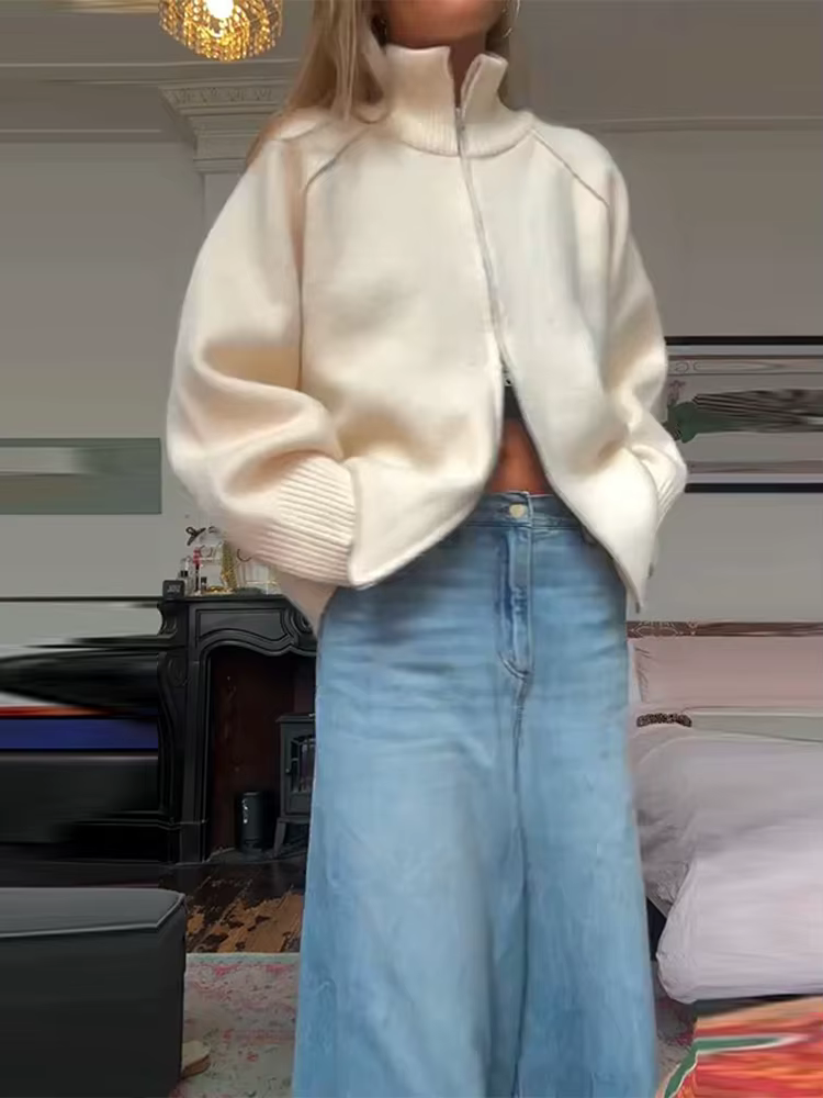 Cardigan tricoté à fermeture éclair pour femme