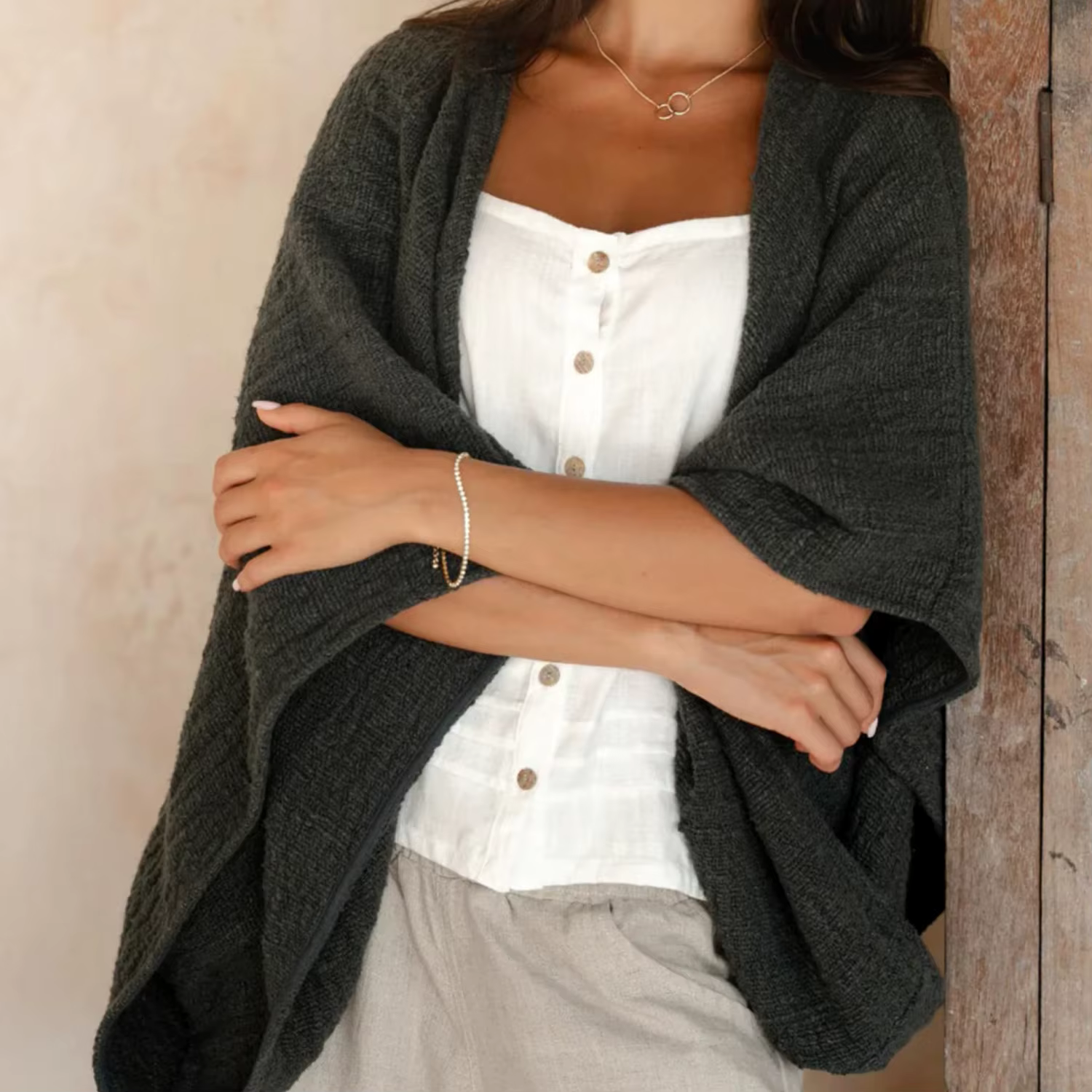 Puloru décontracté haussement d'épaules Cardigans pour femmes dames élégant confortable léger couleur unie ouvert devant ample couverture Ups vêtements d'extérieur
