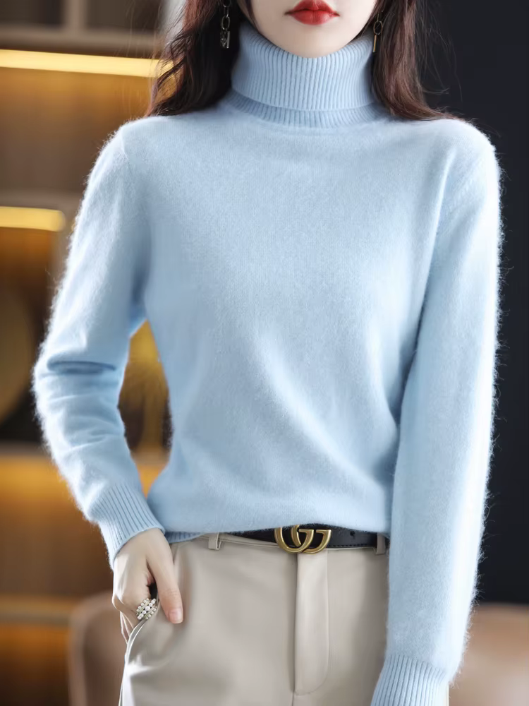 LHZSYY hiver femmes pull solide 100% vison cachemire col roulé tricoté pulls mince doux chaud femme à manches longues 23 couleurs
