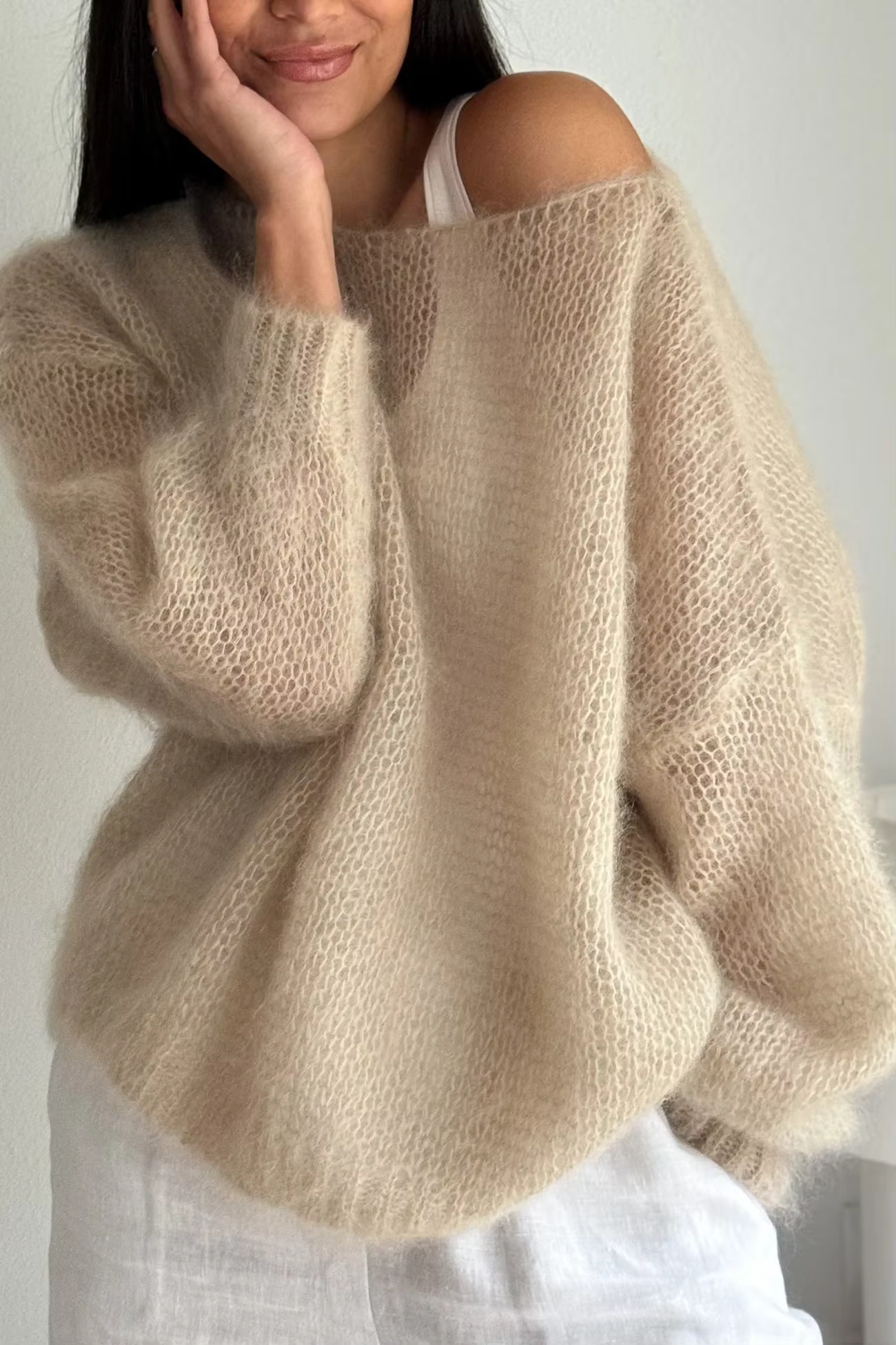 Pull bleu ciel décontracté pour femmes, épaules dénudées, confortable et élégant pour automne et hiver