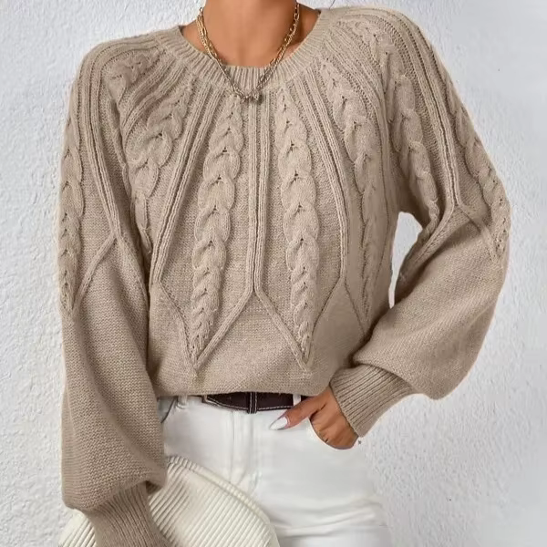 Pull tricoté torsadé Vintage à col rond pour femme
