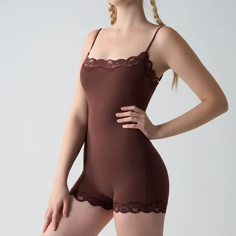 Body en dentelle Sexy pour femmes, col carré, sans manches, bretelles Spaghetti, couleur unie, amincissant, moulant, débardeur