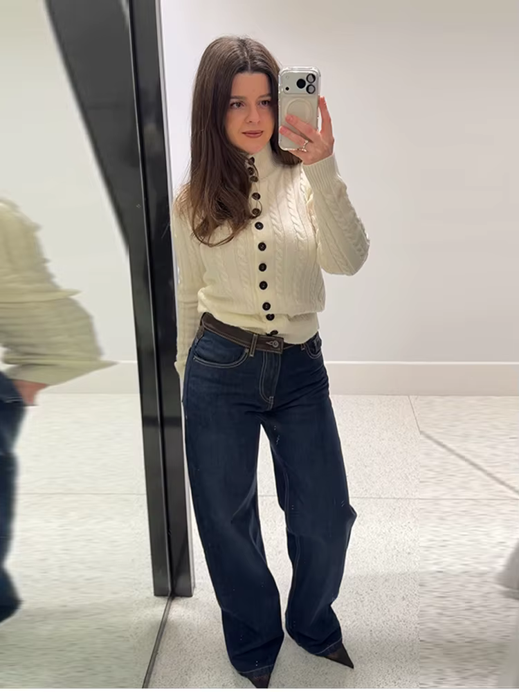 Nouveau cardigan en maille pour femme à col montant