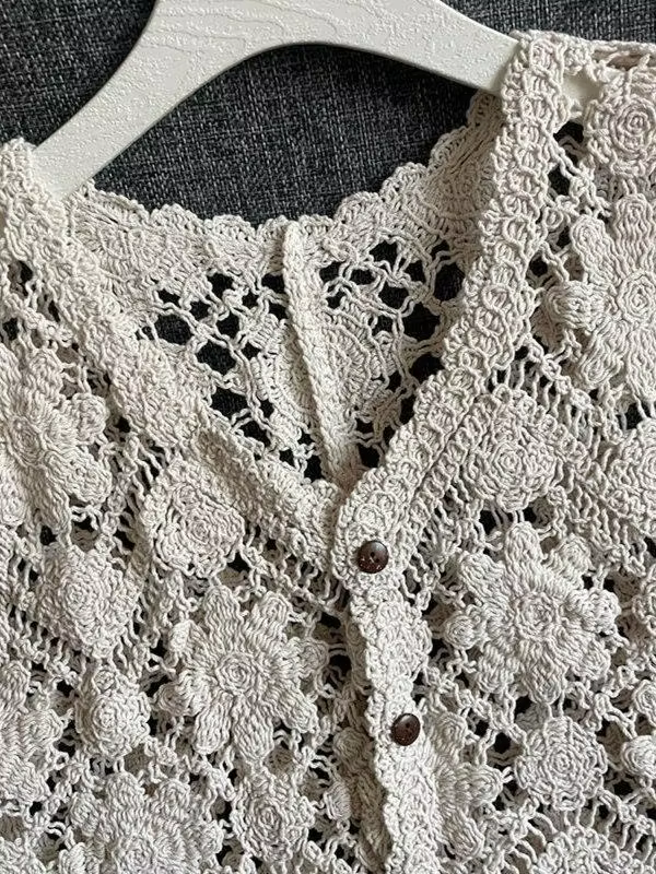 Gilet en crochet floral brodé pour femme