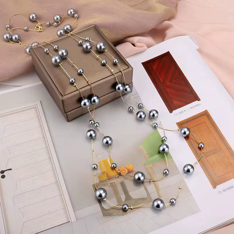 Collier de perles de Simulation multicouches pour femmes, longue chaîne de pull, nouveaux bijoux à la mode