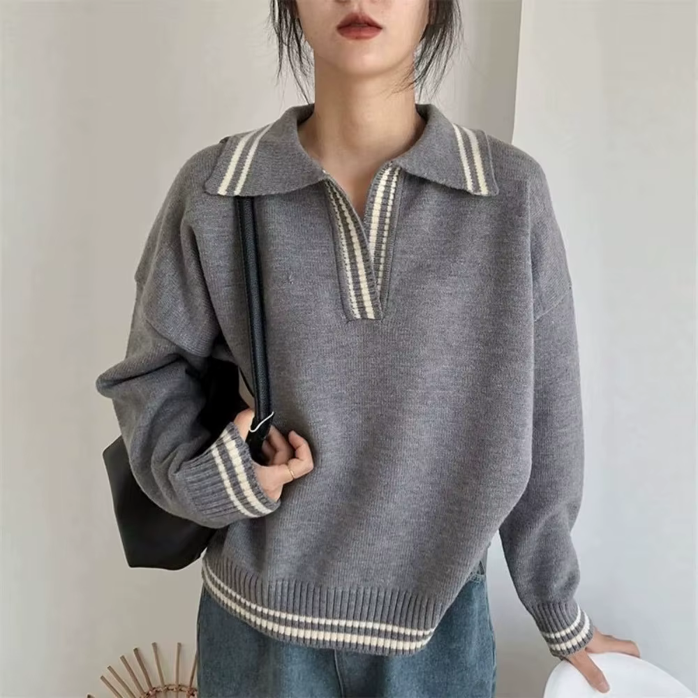 Pull en tricot à col polo coupe ample pour femme