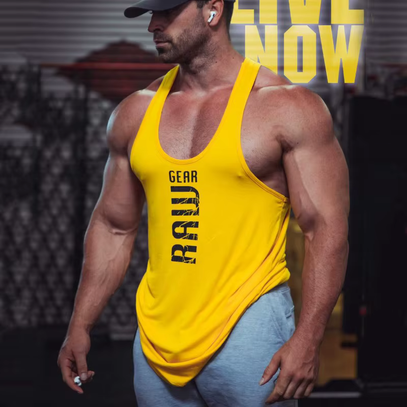 Haut sans manches Sexy à col en v profond, doux et confortable, gilet jaune en coton pour hommes, gilet respirant de sport décontracté absorbant la sueur