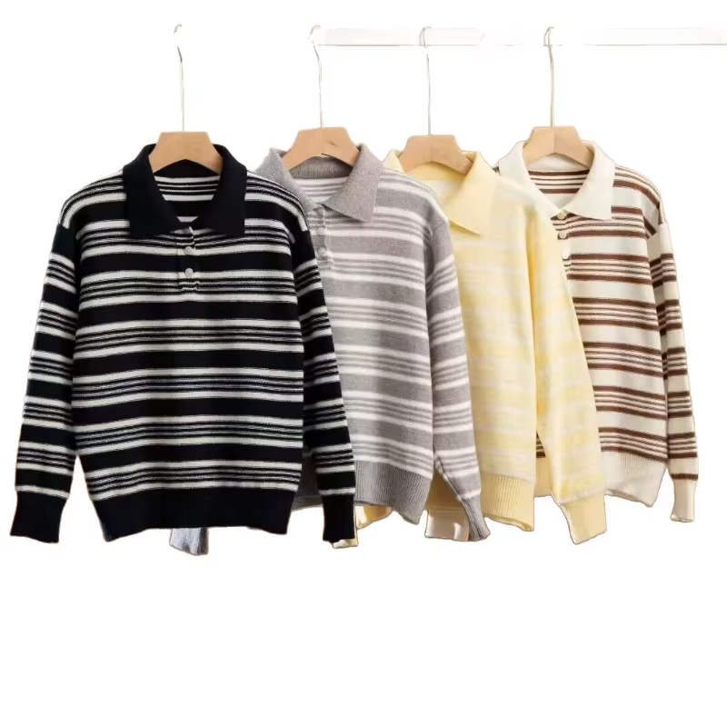 Pull rayé à col Polo pour femme