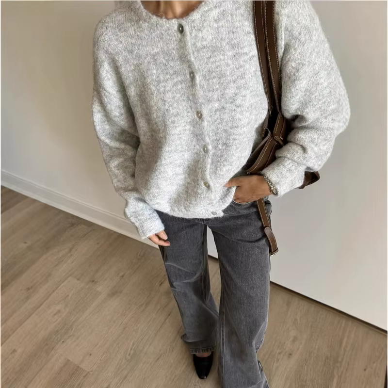 Cardigan en tricot rétro pour femme, à simple boutonnage